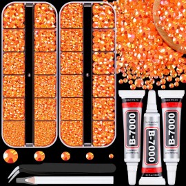 TINKRSTUFF Resin Jelly Rhinestones for Crafting with B7000 Jewelry Glue, 2 Boxes Orange AB Flatback Crystals with 3Pcs 10ml Glue, Bedazzling Non Hotfix Gems for DIY Tumblers Clothing Shoes Manicure