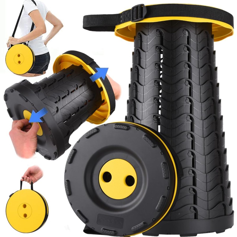 Fishboy Upgraded Collapsible Stool, 400lbs Max Weight, Lightweight But Sturdy, Portable Retractable Folding Telescoping Foldable Camping Stool for Adults Outdoor Fishing Hiking Gardening Travel BBQ