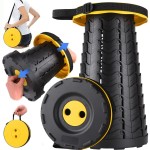 Fishboy Upgraded Collapsible Stool, 400lbs Max Weight, Lightweight But Sturdy, Portable Retractable Folding Telescoping Foldable Camping Stool for Adults Outdoor Fishing Hiking Gardening Travel BBQ