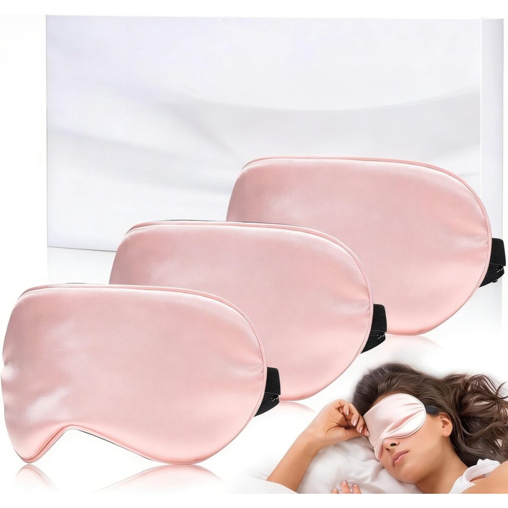 Sleep Mask Silk Eye Mask for Sleeping, Super Soft Blackout Eye Mask for Women Men, Side Sleeper Covers for Sleeping with Adjustable Straps, Travel Sleep Mask, 3 Pack