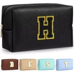 TOPEAST Preppy Bag, Monogrammed Makeup Bags with Zipper, Cute Makeup Pouch, Initial Birthday Gifts Bag for Daughter Friends Sister, Preppy Things for Girls (Black H)