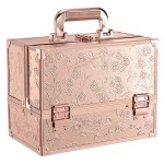 FRENESSA Makeup Case 11.8 Inch Makeup Organizer Case Large Cosmetic Box with Mirror Portable 3 Trays Travel Storage Box for Make Up Nail Tech Kits Cosmetology Case 3D Rose Gold Floral