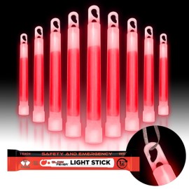 Glow Fever Emergency Safety Military Grade Glow Sticks; 10pcs, 6 Ultra Bright Glow Sticks with 12 Hours Duration. Great for Hiking, Party, Camping, Blackouts, Hurricane and Survival Kits (Red)