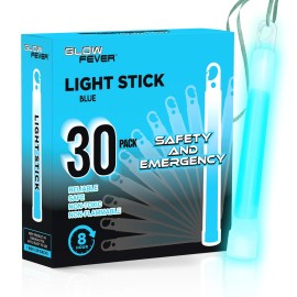 Glow Fever Emergency Safety Military Grade 6\'\' Lightsticks, Light Up Ultra Bright Glow Sticks with 8 Hours Duration. for Hiking Party Camping Blackouts Hurricane Shelter Survival Kit (Blue, 30PCS)