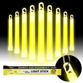 Glow Fever Emergency Safety Military Grade Glow Sticks, 10PCS, 6 Ultra Bright Light Sticks with 12 Hours Duration. Great for Hiking, Party, Camping, Blackouts, Hurricane and Survival Kits (Yellow)