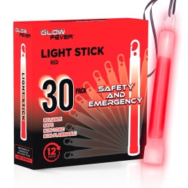 Glow Fever Emergency Safety Military Grade 6\'\' Lightsticks, Light Up Ultra Bright Glow Sticks with 12 Hours Duration. for Hiking Party Camping Blackouts Hurricane Shelter Survival Kit (Red, 30PCS)