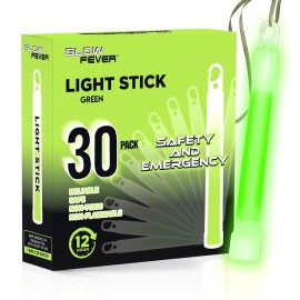 Glow Fever Emergency Safety Military Grade Glow Sticks, 30pcs 6\'\' Lightsticks, Light Up Ultra Bright with 12 Hours Duration. for Hiking Party Camping Blackouts Hurricane Shelter Survival Kit (Green)