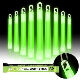 Glow Fever Emergency Safety Military Grade Glow Sticks, 10pcs, 6\'\' Ultra Bright Glow Sticks with 12 Hours Duration. Great for Hiking, Party, Camping, Blackouts, Hurricane and Survival Kits (Green)