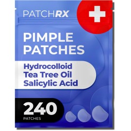 PatchRx Pimple Patches for Face (240 Patches), Hydrocolloid Acne Patches with Tea Tree Oil & Salicylic Acid, Pimple Patch Pimple Stickers, Hydrocolloid Patch Acne Dots Acne Pimple Patches For Face