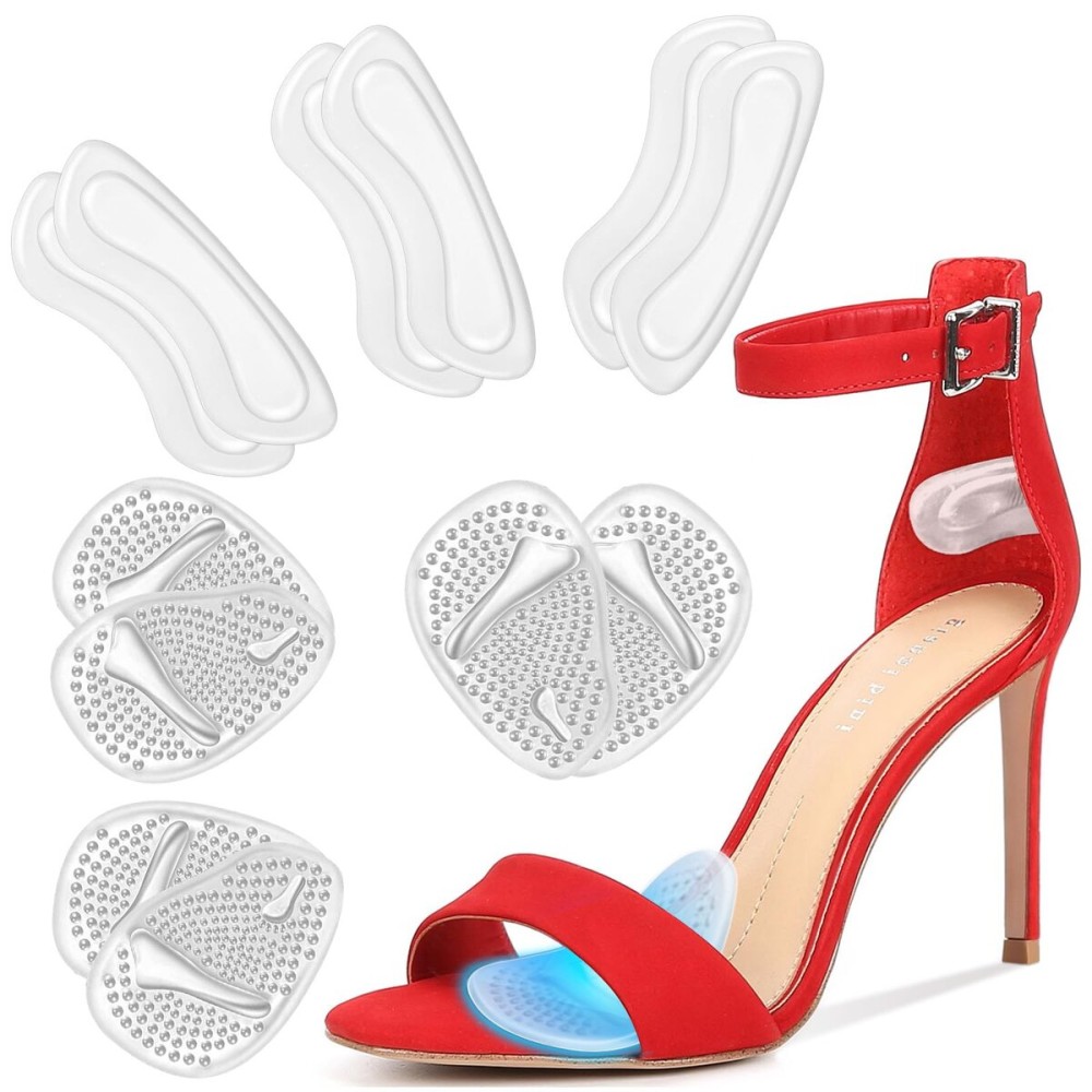 ONUEMP 6 Pairs Heel Pads for Shoes, Silicone Heel Grips Protectors and Ball of Foot Cushions for Women Men, Foot Inserts Metatarsal Pad for Shoes That are Too Big, Pain Relief