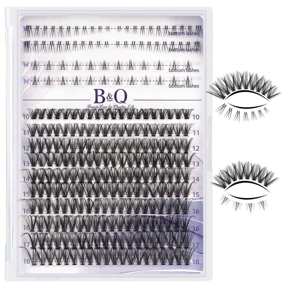 B&Qaugen Lash Clusters with Bottom Lashes 10-18mm 30D D Curl Individual Lashes Cluster Eyelash Clusters Wispy with 2 Styles Bottom Lash Extension DIY Lash Extensions at Home (30D-D-MIX10-18)
