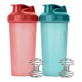 Mr. Pen- Shaker Bottles for Protein Mixes, 28 oz, 2 Pack, Light Blue & Red, Protein Shaker Bottle with Wire Whisk Ball, Blender Bottle