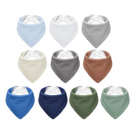 NISXABEBE Muslin Baby Bibs,Soft Triangular Baby Bandana Drool Bibs for Baby Boy Girl,Solid Colors Bib for Drooling Teething 10 Pack (Boys)