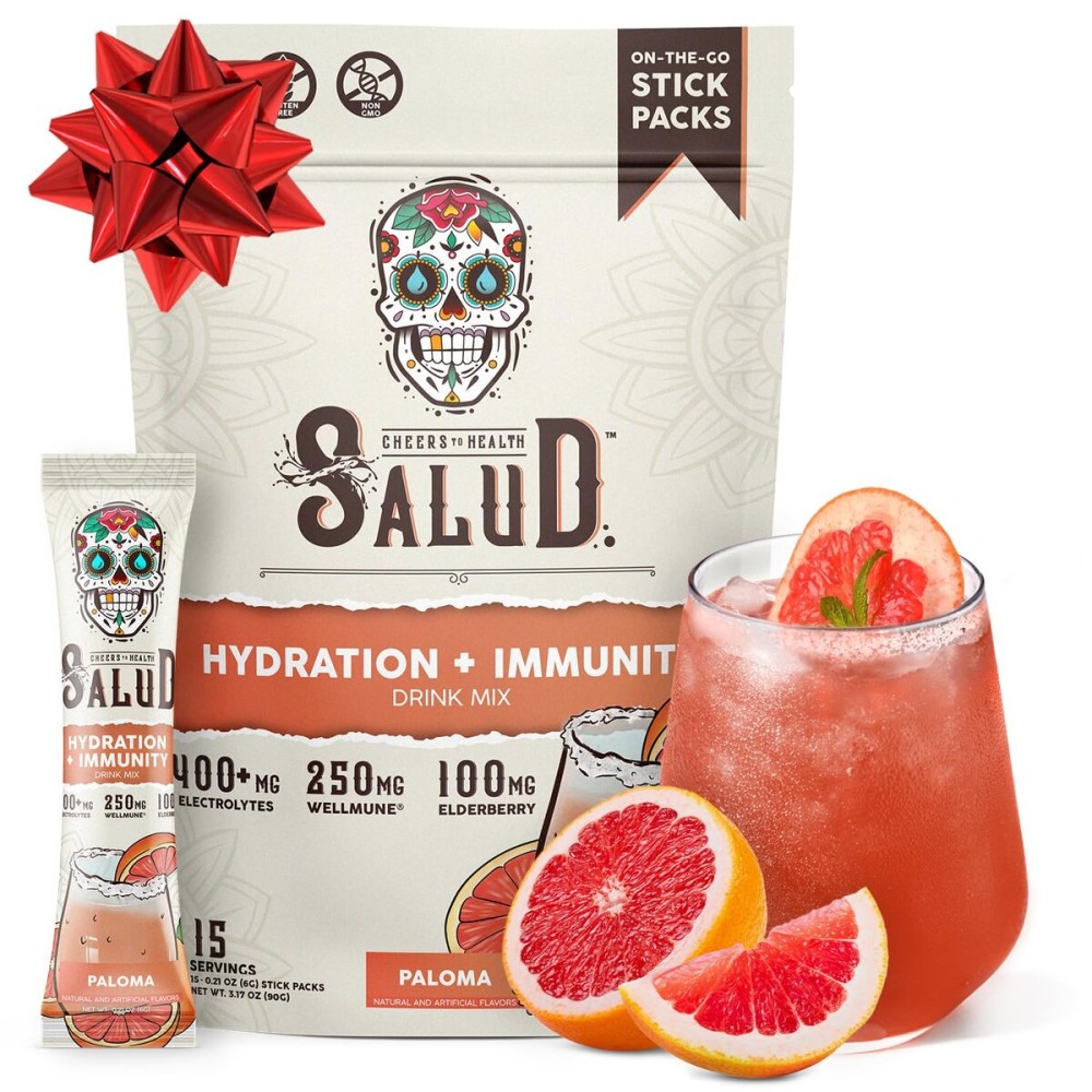 Salud 2-in-1 Hydration Packets + Immunity Electrolytes Powder, Paloma - Agua Fresca Drink Mix, Elderberry, Dairy & Soy Free, Non-GMO, Gluten Free, Vegan, Low Calorie, 1g Sugar (15 Servings)