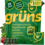 Gruns Adults Super Greens Multivitamin Gummies, Superfood Vitamin Gummy Bears with Spirulina, Chlorella, Prebiotic Fiber for Digestive Health, Adaptogens Supplement, 20 Vitamins & Minerals, 28 Count