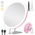 20X Magnifying Mirror with Light, Large 6inch Lighted Magnified Mirror 20x with 3 Suction Cups and 360 Table Stand, Rechargeable 3 Colors Dimming Vanity Makeup Mirror with Tweezers & Scissors