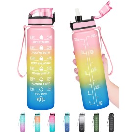 Enerbone 32 oz Water Bottle, Leakproof BPA & Toxic Free, Motivational Water Bottle with Times to Drink and Straw, Fitness Sports Water Bottle with Strap for Office, Gym, Outdoor Sports