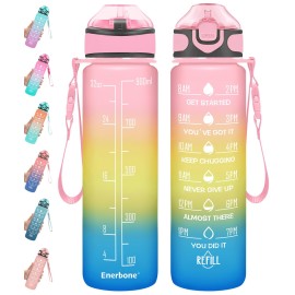 Enerbone 32 oz Drinking Water Bottle with Times to Drink and Straw, Motivational with Carrying Strap, Leakproof BPA & Toxic Free, Ensure You Drink Enough Water for Fitness Gym Outdoor
