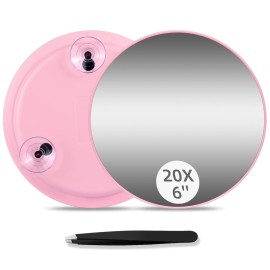 Jadazror 20X Makeup Magnifying Mirror, 6inch Makeup Magnification and Tweezers Set, 20X Travel Magnified Mirror with 3 Suction Cups for Easy Mounting - Blackhead/Blemish Removal for Women Men