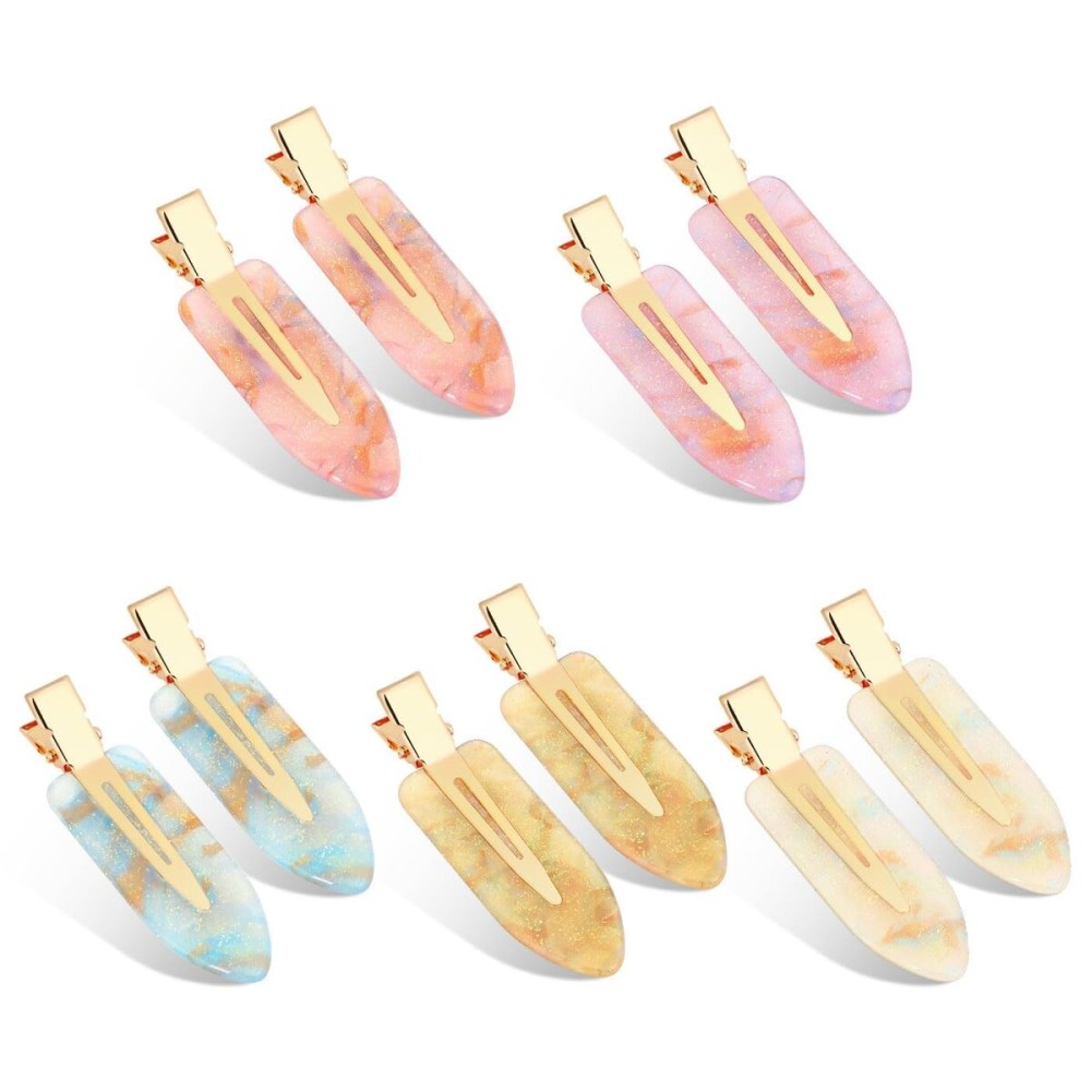 KesaPlan 10PCS No Bend Hair Clips, Jelly Glitter No Crease Hair Clips for Styling, Acrylic Resin Flat Duckbill Clips, Seamless Bang Hair Barrette for Women Girls Makeup Hairstyle Accessories