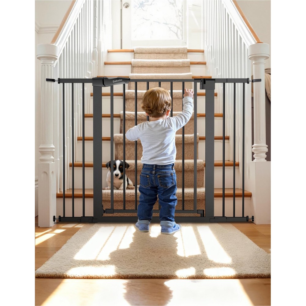 Babelio Metal Auto Close Baby Gate PressGuard P7,Extra Wide Pet Gate for The House and Doorways, Pressure Mounted Walk Thru Child Gate with Door (Black, 30 Tall 29-48 Wide)