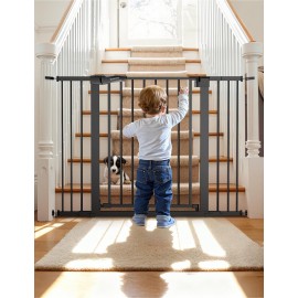 Babelio Metal Auto Close Baby Gate PressGuard P7,Extra Wide Pet Gate for The House and Doorways, Pressure Mounted Walk Thru Child Gate with Door (Black, 30 Tall 29-48 Wide)