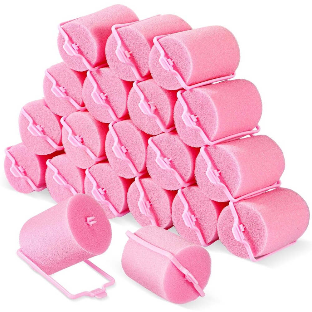Geyoga 18 Pieces Sponge Hair Rollers Large Soft Foam Hair Styling Curlers Large Size Hairdressing Curlers for Women(Pink,1.9 x 2.6 Inches)