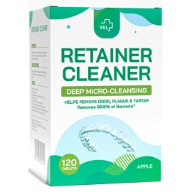 YKL Retainer Cleaner & Denture Cleaning Tablets for Mouth Guard Cleaner, Fresh Apple Flavor (120 Count