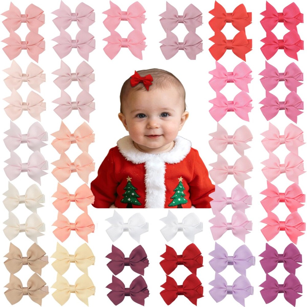 CLLOT Hair Clips for Girls - 50PCS Fully Lined Hair Bows Alligator Clips for Toddlers, Infants, Kids, 25 Pinky Color Pairs