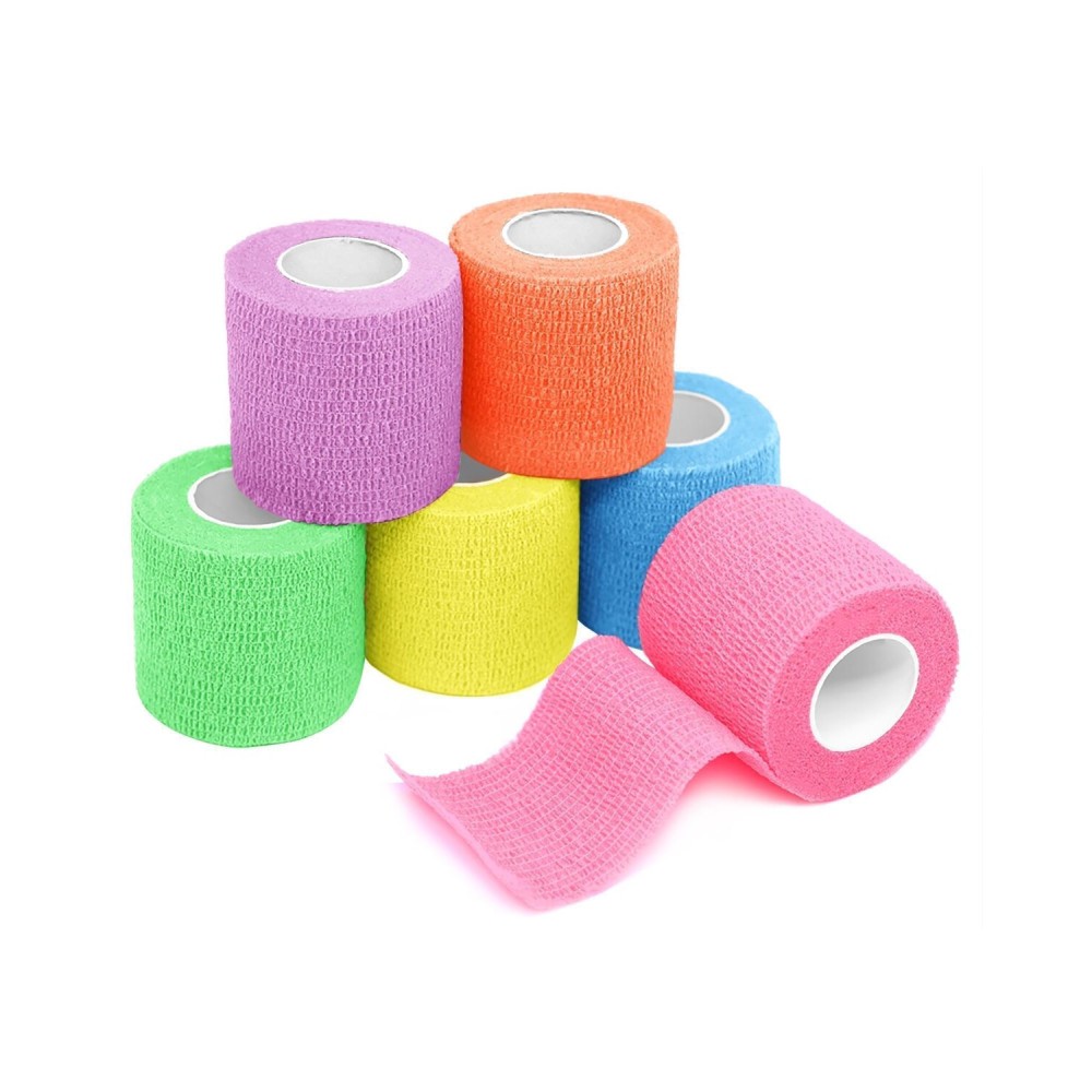 FriCARE Self Adhesive Bandage Wrap, Medical Tape in First Aid Kit, Cohesive Bandages for Wounds Sport Vet, 2 Inches X 5 Yards 6 Rolls, Fluorescent Color