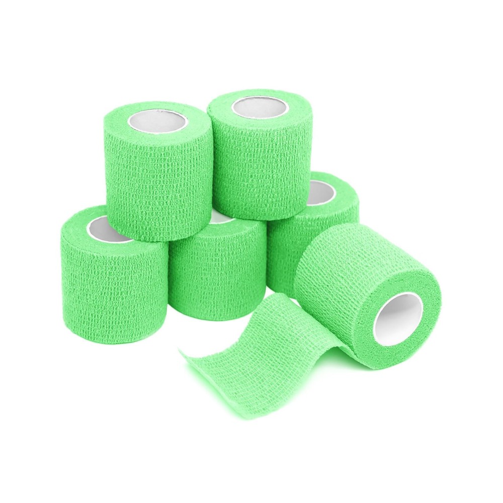 FriCARE Self Adhesive Bandage Wrap, Medical Tape in First Aid Kit, Cohesive Bandages for Wounds Sport Vet, 2 Inches X 5 Yards 6 Rolls, Fluorescent Green