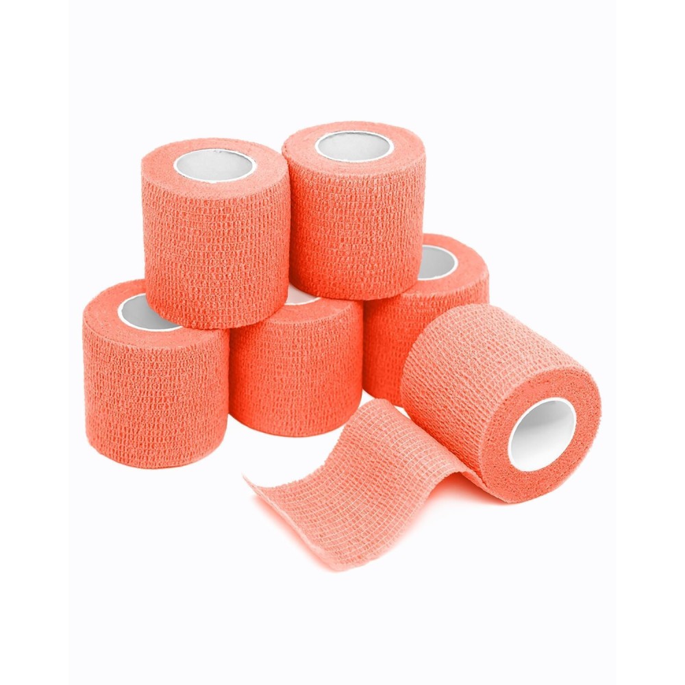 FriCARE Self Adhesive Bandage Wrap, Medical Tape in First Aid Kit, Cohesive Bandages for Wounds Sport Vet, 2 Inches X 5 Yards 6 Rolls, Fluorescent Orange