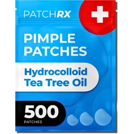 PatchRx Pimple Patches for Face (500 Patches), Hydrocolloid Acne Patches with Tea Tree Oil, Pimple Patch Pimple Stickers - Hydrocolloid Patch Acne Dots - Acne Pimple Patches For Face - Zit Patches