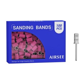 AIRSEE Sanding Bands for Electric Nail Drill 100 Piece Set 240 Grit Fine Acrylic File Attachments Professional 1 Sander Mandrel Bit Beauty Salon Accessories Manicure and Pedicure Finger Callus Pink