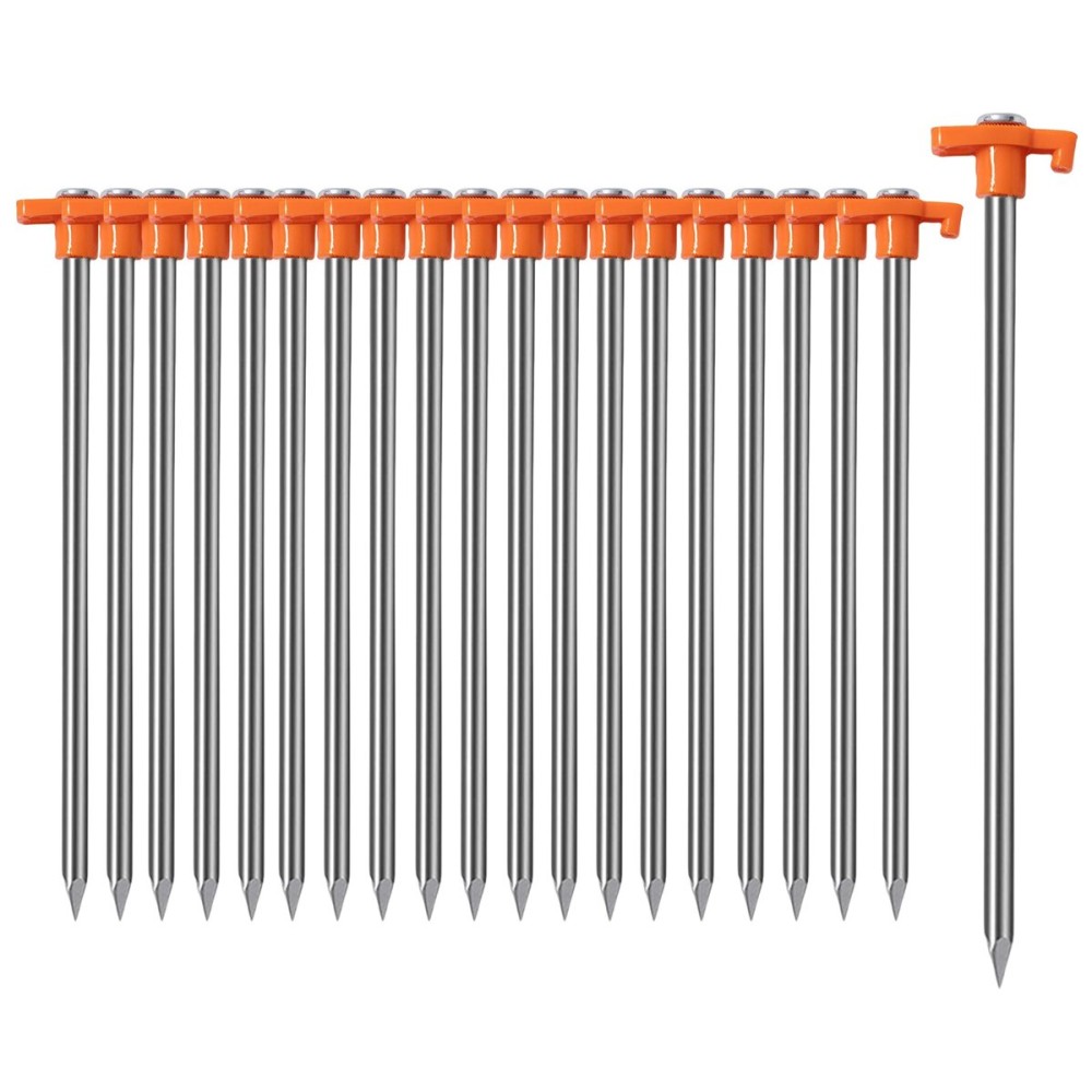 Cheardia 10 Pack Tent Stakes Heavy Duty, 9.75 Inch Yard Stakes Non-Rust Metal Tent Pegs Ground Stakes Tent Spikes for Camping Patio, Garden, Canopies, Grassland, Outdoor,Orange