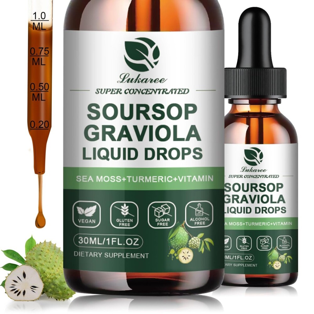 (2 Pack) Soursop Graviola Leaf Extract Liquid Drop Plus Pure Botanical Sea Moss for Cell Support & Regeneration, Immunity, Liver, Gut & Antioxidant - Soursop Bitters Liquid, Natural Flavor, 1 Fl Oz