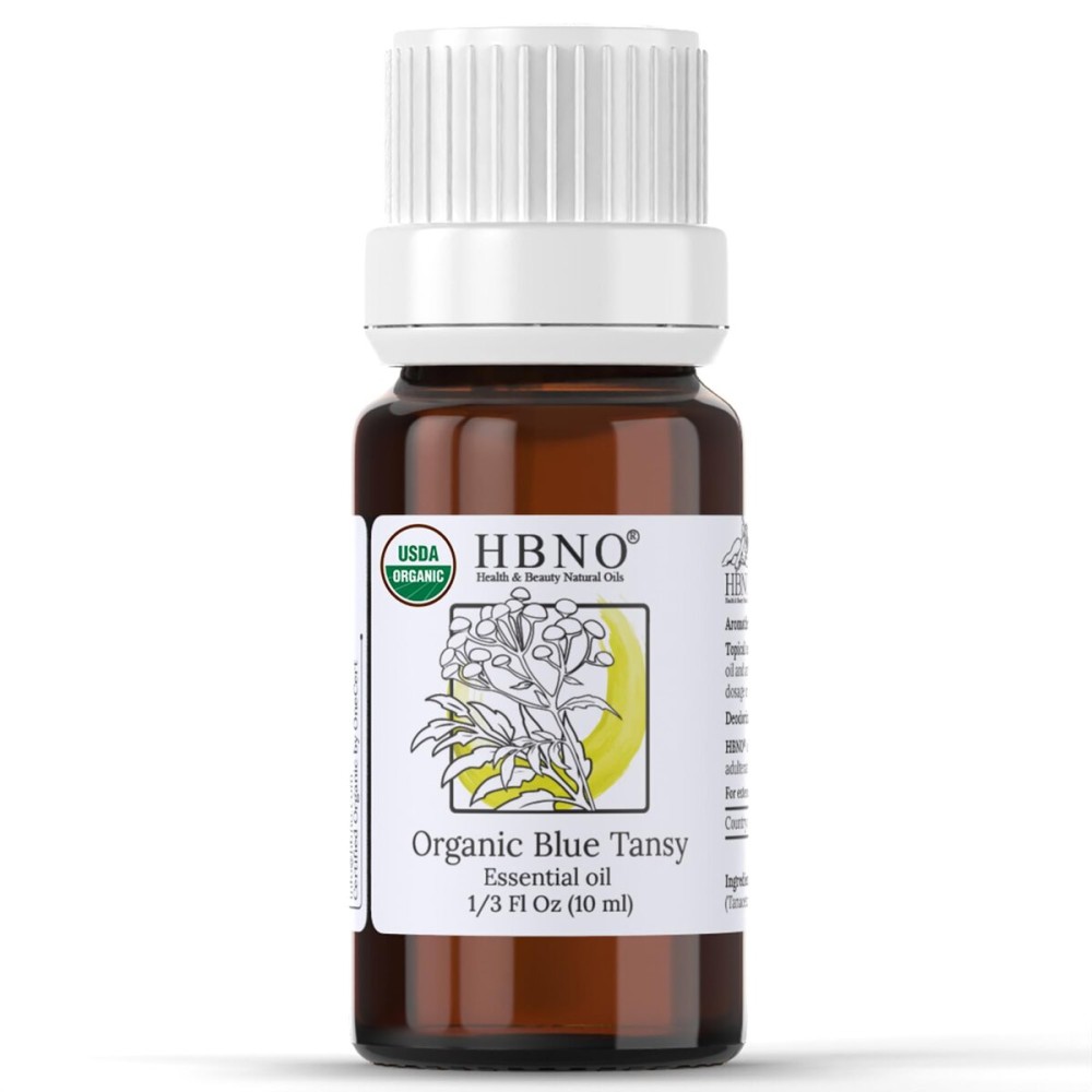 HBNO USDA Certified Organic Blue Tansy Essential Oil - 1/3 OZ (10 ml) Travel Size - Perfect for Aromatherapy, DIY, Candle Making, Soap Making, Diffusers - Blue Tansy Essential Oils