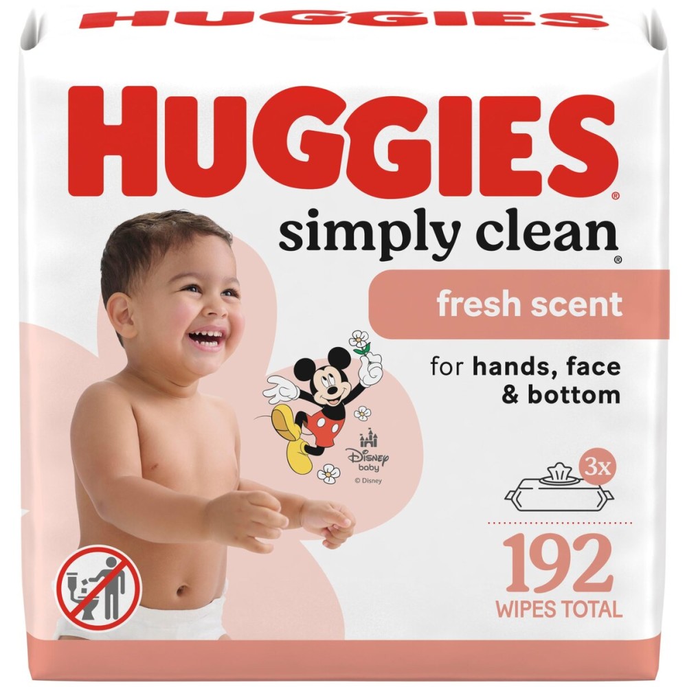 Huggies Simply Clean Fresh Scent Baby Wipes, 3 Flip-Top Packs of 64 (192 Wipes Total), Packaging May Vary