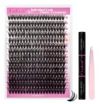 DIY Lash Extension Kit Lash Bond and Seal Lash Clusters Kit 240 Pcs Cluster Lashes D Curl with Lash Tweezers for Individual Lashes Kit Eyelash Extension Kit at Home (Kit 50D-0.07D, 12-18mm)