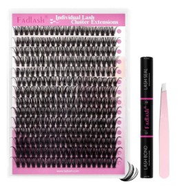 DIY Lash Extension Kit Lash Bond and Seal Lash Clusters Kit 240 Pcs Cluster Lashes D Curl with Lash Tweezers for Individual Lashes Kit Eyelash Extension Kit at Home (Kit 50D-0.07D, 12-18mm)