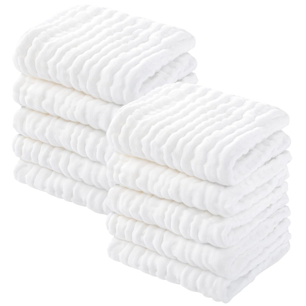 Yoofoss Muslin Baby Washcloths 100% Cotton Face Towels 6 Pack Wash Cloths for Baby 12x12in Soft and Absorbent Baby Wipes (White)