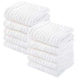 Yoofoss Muslin Baby Washcloths 100% Cotton Face Towels 6 Pack Wash Cloths for Baby 12x12in Soft and Absorbent Baby Wipes (White)