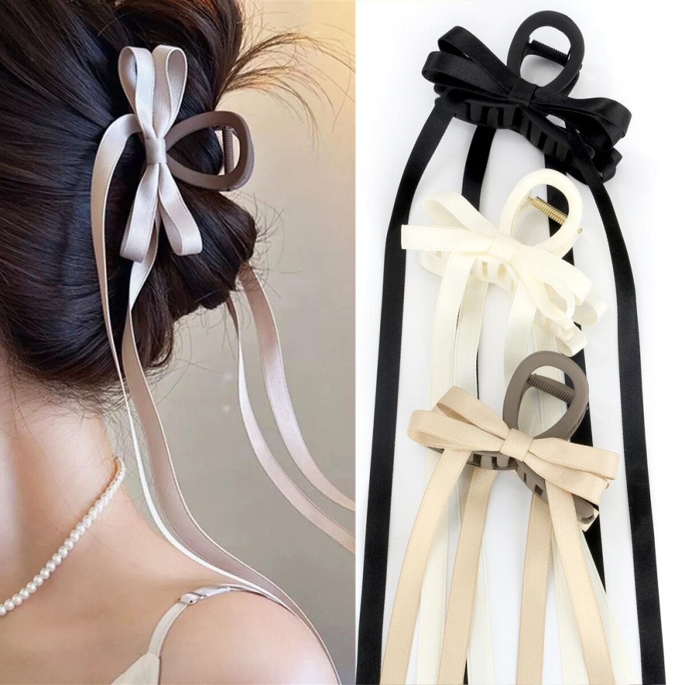 Bow Hair Claw Clips for Women Butterfly Hair Clips 3.15 Medium Size Bow Hair Clip for Girls Tassel Ribbon Bowknot Hair Accessories for Birthday Party Show Christmas Thanksgiving 3 Pcs