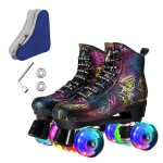 Ugboiu Roller Skates for Men and Women, Black Derby Roller Skates with 4 Shiny Wheel, Classic Double-Row Roller Skates for Indoor and Outdoor