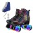 Ugboiu Roller Skates for Men and Women, Black Derby Roller Skates with 4 Shiny Wheel, Classic Double-Row Roller Skates for Indoor and Outdoor