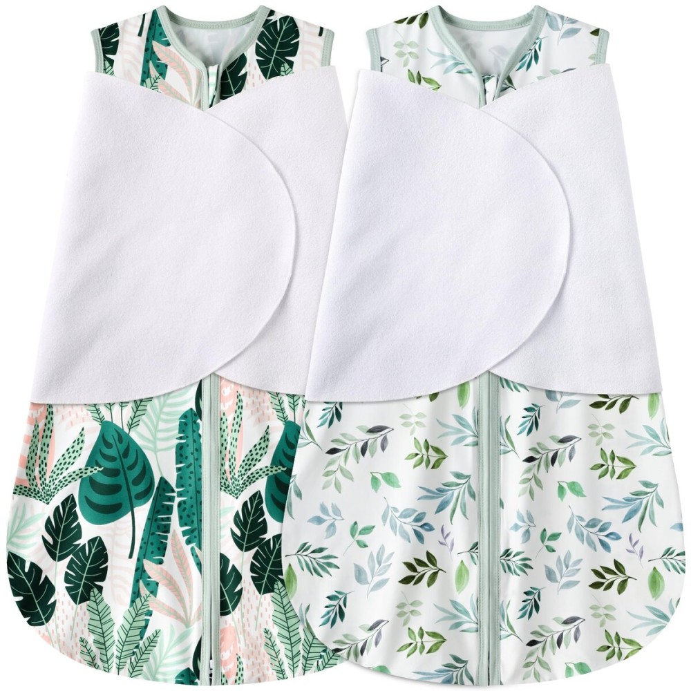 BSTOPPT Newborn Sleep Sack Baby Swaddle,0-3 Months,3-Way Adjustable Wearable Blanket,100% Rayon Cotton Swaddling Sleeping BagTOG 0.5Banana&Leaf