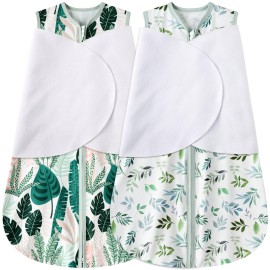 BSTOPPT Newborn Sleep Sack Baby Swaddle,0-3 Months,3-Way Adjustable Wearable Blanket,100% Rayon Cotton Swaddling Sleeping BagTOG 0.5Banana&Leaf