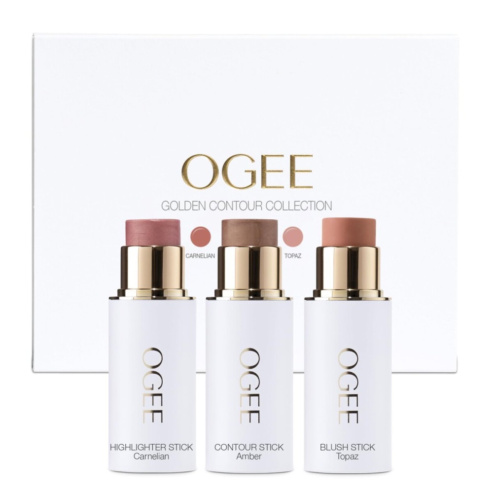 Ogee Face Stick Trio - Golden Contour Stick Makeup Collection - Certified Organic Bronzer, Blush Stick, and Highlighter Stick for a Flawless Look