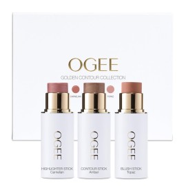 Ogee Face Stick Trio - Golden Contour Stick Makeup Collection - Certified Organic Bronzer, Blush Stick, and Highlighter Stick for a Flawless Look