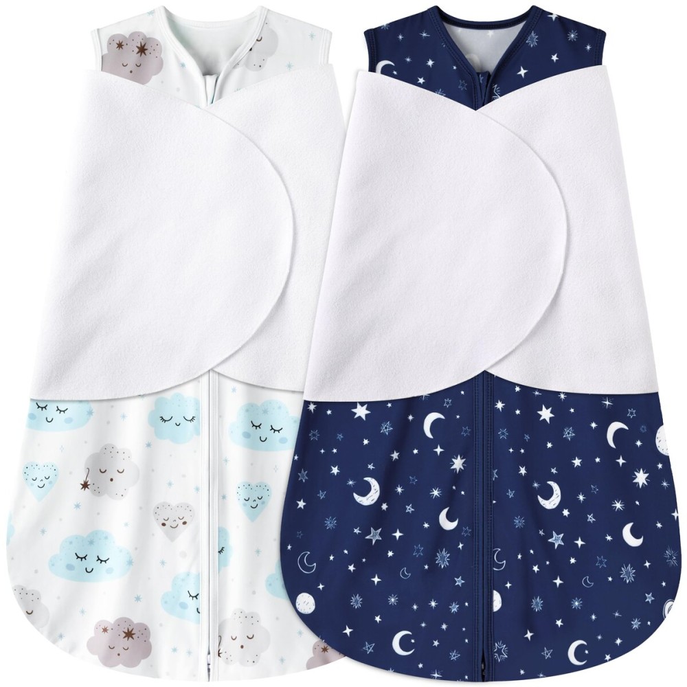 BSTOPPT Newborn Sleep Sack Baby Swaddle,0-3 Months,3-Way Adjustable Wearable Blanket,100% Rayon Cotton Swaddling Sleeping BagTOG 0.5Clouds&Starry Sky